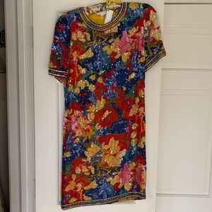 Oleg Cassini Vibrant Sequin Mini Dress